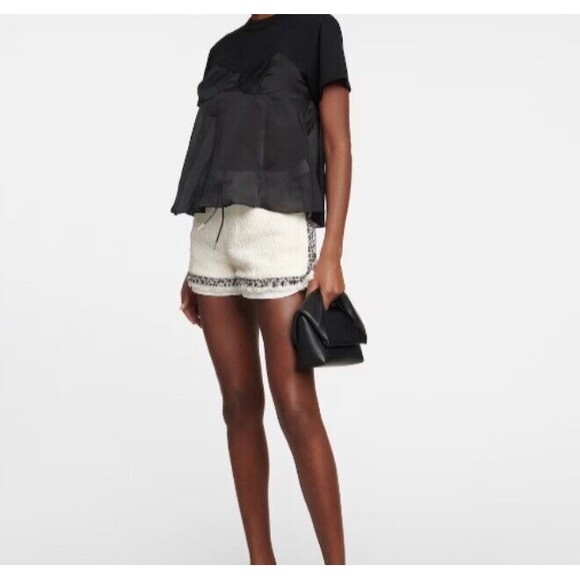 Sacai Women's High Waisted Tweed Shorts size L/10 - Off White Made in Japan NWT - Picture 10 of 10